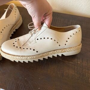AGL Attilio Giusti Leombruni Cream Leather Espadrille Oxfords Womens EU 38.5 (8)